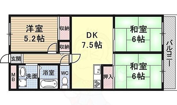 エクレールフジ 303｜兵庫県宝塚市山本南１丁目(賃貸マンション3DK・3階・58.00㎡)の写真 その2