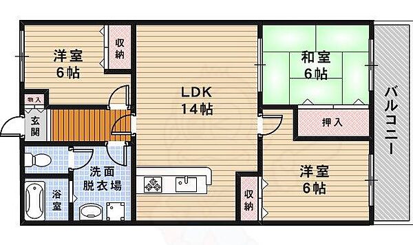 ファミール宝塚 402｜兵庫県宝塚市川面３丁目(賃貸マンション3LDK・4階・62.00㎡)の写真 その2