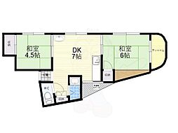中水ハイツ 2DKの間取図画像