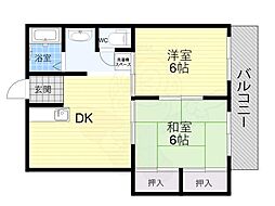 シャンボール宝塚 2DKの間取図画像