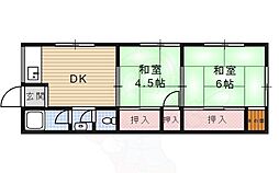 木本アパート 2DKの間取図画像