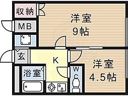 シャンテ中山 2Kの間取図画像