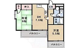 ダンディライオン宝塚2 2DKの間取図画像
