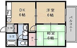 木本ハイツ 2DKの間取図画像