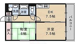 宝塚シャンテリーハイツ 2DKの間取図画像