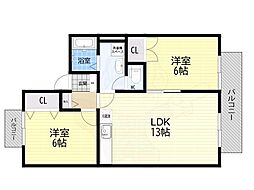 プリシェール 2LDKの間取図画像