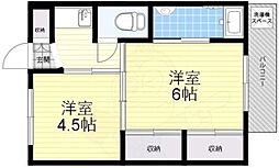 ビレッジハウス鴻池4号棟 2Kの間取図画像