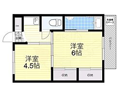 ビレッジハウス鴻池1号棟 2Kの間取図画像