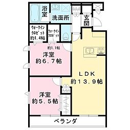 仮)小杉陣屋町2丁目メゾン 2LDKの間取図画像