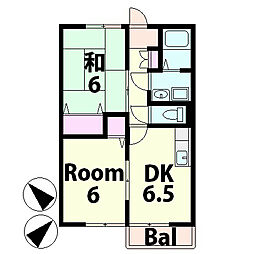 ウィンビューB棟 2DKの間取図画像