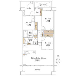 クリオ溝の口壱番館 3LDKの間取図画像