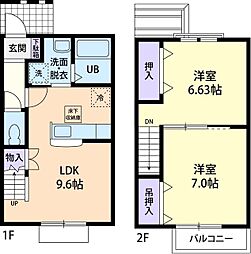 プレリオン 2階2DKの間取り