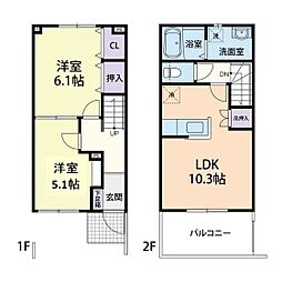 メゾンクレア 2LDKの間取図画像