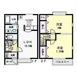 メロディアA 2LDKの間取図画像