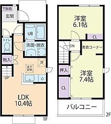 9/15(仮称)土浦市並木一丁目テラスハウスA 2LDKの間取図画像