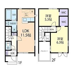 10/1(仮称)つくば市上ノ室テラスハウス 2LDKの間取図画像
