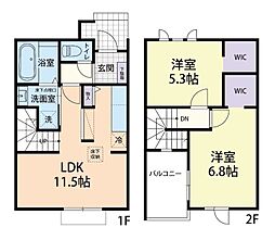 11/1(仮称)小山市喜沢テラスハウス A 2LDKの間取図画像