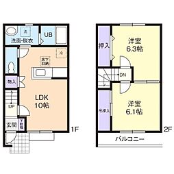 ねこのしっぽA 2LDKの間取図画像