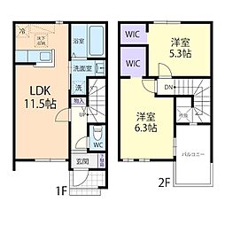 12/1(仮称)伊勢崎市三室町テラスハウス A 2LDKの間取図画像