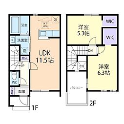 10/1(仮称)つくば市上ノ室テラスハウス 2LDKの間取図画像