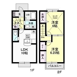 ハーベスト 2LDKの間取図画像