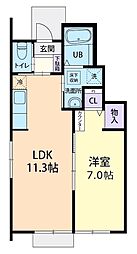 メゾンルーナ ベルグレイド 1LDKの間取図画像