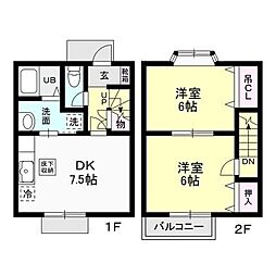 グランドゥールヤマヒサA 2DKの間取図画像
