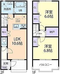 2/1(仮称)成田市郷部テラスハウス B 2LDKの間取図画像