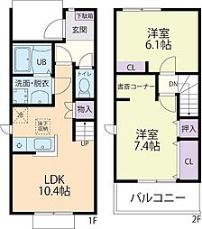 2/15(仮称)伊達郡桑折町桑島五テラスハウス B 2LDKの間取図画像