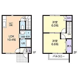 家徳グリーンハウスB 2LDKの間取図画像
