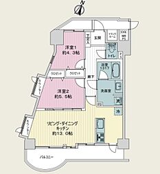 ロワール北千住 2LDKの間取図画像