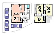 A号地　新築プラン例　木造2階建　3LDＫ　延床面積：96.38ｍ2　建物価格：2040万円
