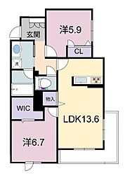 シャーメゾンRAC下鈎 2LDKの間取図画像