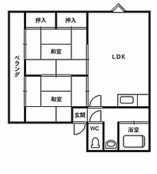 ハイツ秋篠 2LDKの間取図画像