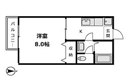 アドミラブールコートB棟 1Kの間取図画像