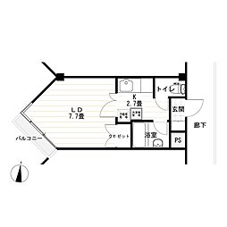 メゾン七瀬 1Kの間取図画像