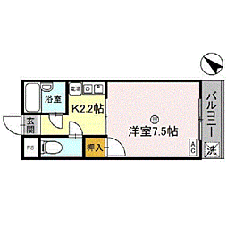 リバーハイツ豊岡 1Kの間取図画像
