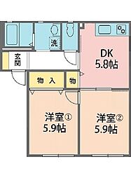 高木一番館G 2DKの間取図画像