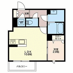シュマン 1LDKの間取図画像