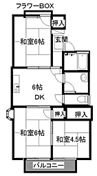 マリンスカイ本郷B棟 3DKの間取図画像