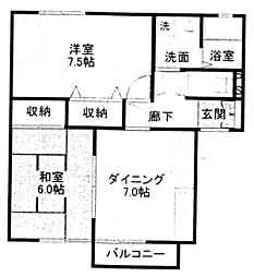 グリーンパーク若葉A 2DKの間取図画像