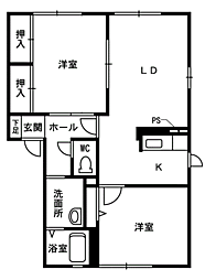 バリュージュ・リバータウンD 2LDKの間取図画像