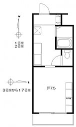 ユニヴェルシテクニヒロB 1Kの間取図画像