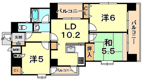 兵庫県神戸市中央区加納町２丁目(賃貸マンション3LDK・5階・58.47㎡)の写真 その2