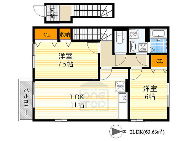 グリーンフローラ 202｜大阪府豊中市春日町２丁目(賃貸アパート2LDK・2階・63.63㎡)の写真 その2