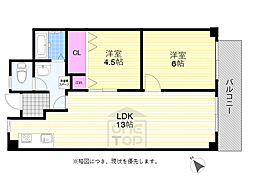 ローズコーポ千里A棟 2LDKの間取図画像