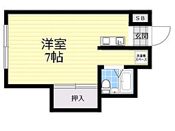 美吉野ハイツ 1Kの間取図画像
