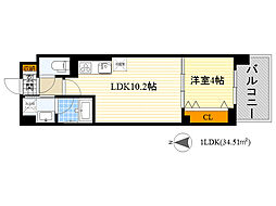 LaCASA江坂 1LDKの間取図画像