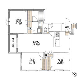(仮称)豊中市中桜塚3丁目ヘーベルメゾン 3LDKの間取図画像