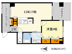 アビタシオンサンキュエム 1SLDKの間取図画像